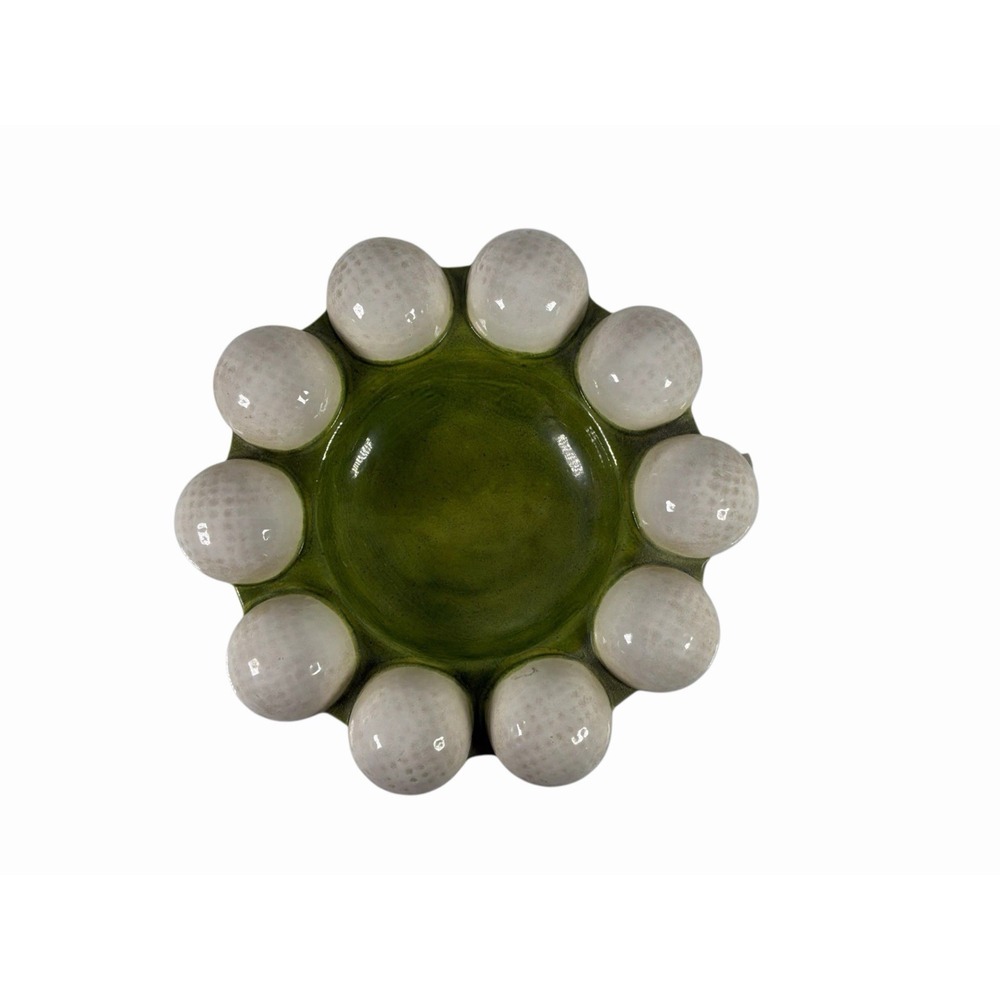Vintage Ceramic Golf Ball Ashtray/Coin/Key‎ Dish Bowl Tray Green w/ White Balls